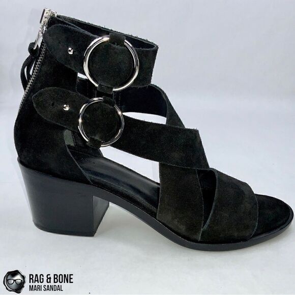 RAG & BONE MARI SUEDE STRAPPY SANDAL IN BLACK BLOCK HEEL LEATHER WOMEN’S SIZE 7 - Picture 5 of 12